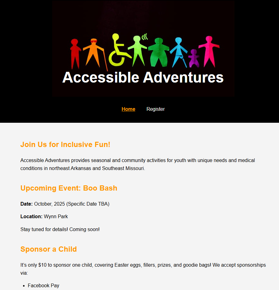 Accessible Adventures Website Screenshot