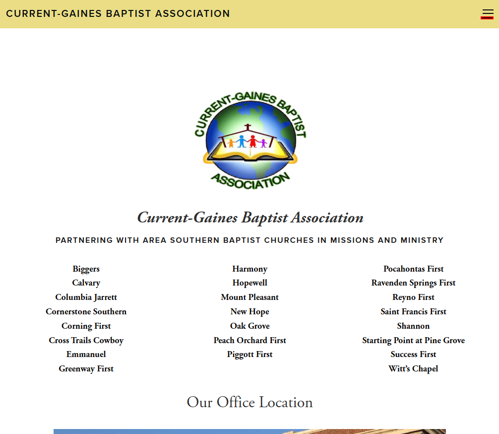 Current Gaines Baptist Association Website Screenshot